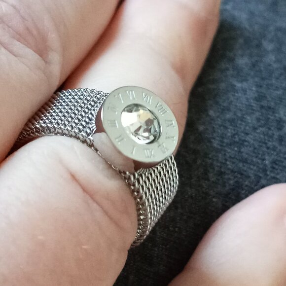 Nevaeh Silver mesh strap roman numeral stone stainless steel ring sz 8 NEW - Picture 6 of 7